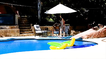 Preview 2 of Drunk Sex Hd Video - EMMA HAIZE Poolside Huge Cock POV Deepthroat Blowjob and Facial
