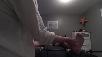 Preview 2 of Indian Mature Swingers Wife - Brittany sucks and tickles her boyfriends tied up toes,  until he orgasms