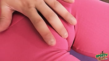 Preview 2 of Trans Baise Mon Mec - Cameltoe Slut Teen Has Big Round Ass In Tight Lycra Leggings.