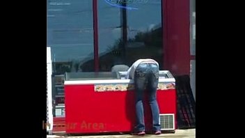 Preview 2 of 90s Lesbian Butt Play - Gas Station Employee cleaning a cooler