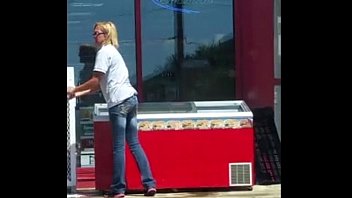 Preview 3 of 90s Lesbian Butt Play - Gas Station Employee cleaning a cooler