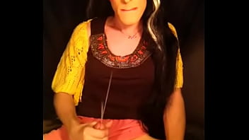 Preview 2 of Red Silk Dress - Big cum blast- Crossdresser Sissy Fay