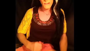 Preview 1 of Red Silk Dress - Big cum blast- Crossdresser Sissy Fay