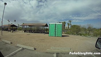 Preview 2 of Sax Flm - Porta Gloryhole Blonde sucks cock in public