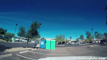 Preview 3 of Eemma Starr Fucks Fans - Porta Gloryhole Milf sucks cock in parking lot
