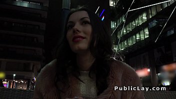 Preview 1 of Human With Hourse - Brunette flashing boobs for cash