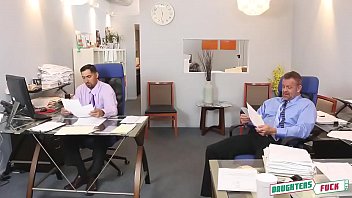 Preview 1 of German Online Janda - Horny teenagers seduce their old steppaps in a office