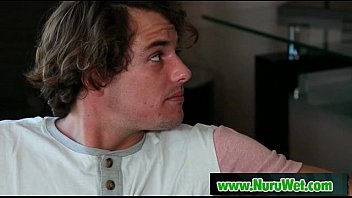 Preview 2 of Boobs Pussy Cumshot - Nuru Massage Interracial Shy Guy Fucking Pussy Hard 12