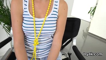 Preview 2 of Condom Keychain - Elegant teenie blows penis in pov and gets narrow pussy penetrated