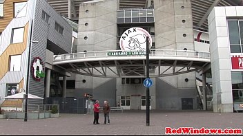 Preview 2 of Milf Old Boob - Real dutch hooker sucking balls while jerking