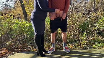 Preview 3 of Tube Videos Mom Mastu - Mother in law tries hard to make me cum in a public park