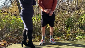 Preview 1 of Tube Videos Mom Mastu - Mother in law tries hard to make me cum in a public park