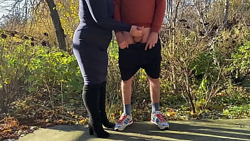 Preview 4 of Tube Videos Mom Mastu - Mother in law tries hard to make me cum in a public park