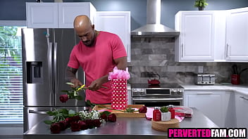 Preview 1 of Gay Dad Russian - Ebony stepdaughter gives stepdad Valentine&#039_s Day present