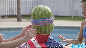 Preview 3 of Pk Sax Com - camsoda teens with big ass and big tits make a watermelon explode with rubber ba