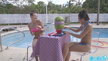 Preview 4 of Pk Sax Com - camsoda teens with big ass and big tits make a watermelon explode with rubber ba