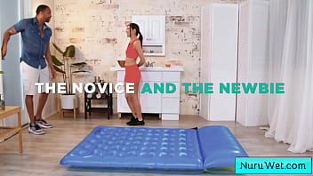 Preview 1 of Retro Lingre - Sexy and hot teen masseuse with nice booty and perfect boobs gives wet slippery sex massage - Maya Woulfe,  John Legendary