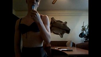 Preview 2 of Between Two Blowjob - amatuer crossdresser takes two dildos at once