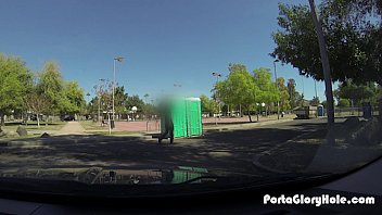 Preview 2 of Sunny Leon Solo - Porta Gloryhole Milf hones her BJ skills in public