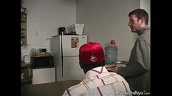 Preview 1 of Men S Room Spy Cam - Black guys sharing a hairy middle aged white man