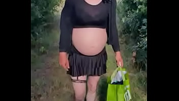 Preview 3 of Forced Electro Orgasm Male7 - gay crossdresser takes a walk in public dressed up like a girl but soon runs away when he hears two people near by
