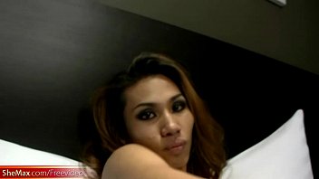 Preview 1 of Xxx Nx Woman - Skinny Asian TS with long hair is tugging cock till orgasm