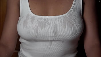 Preview 1 of Mom Goes Black Com - Playing with these big boobs with a wet t-shirt before a titsjob and ending handjob on tits