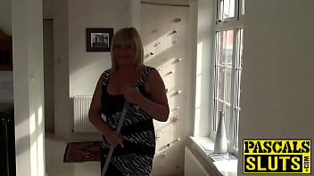 Preview 1 of Big Cock Inside Mouth - Blonde housewife with leather outfit gets drilled roughly