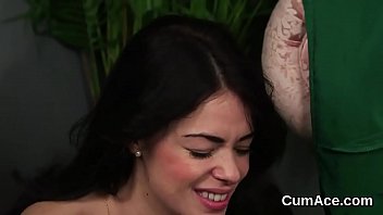 Preview 3 of Jerky Girls Melanie - Hot babe gets cumshot on her face gulping all the love juice