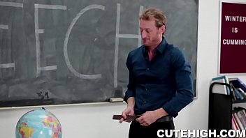 Preview 2 of Old Man Sex To Boy - Pretty Brunette Fucks Speech Teacher