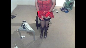 Preview 4 of Step Little - red latex dress,  stockings,  heels,  wank and cum