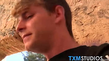Preview 2 of Thif Xxnx - Blond twink fed with two dicks out in the open