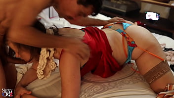 Preview 2 of Rjz Iv - 2176 B eosr 01 - French Amateur,  Satin Red Dress,  SatinTurkish Blue Lingerie (Thong and Bra,  Garter Belt),  Heels,  Rimming,  Pussy Fucking,  Deepthroat,  Anal plug