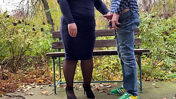 Preview 2 of Old Mom Porn Syx - My perverted mother-in-law gets my cum in the park on a bench