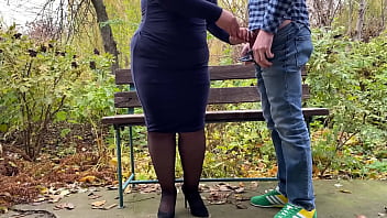 Preview 3 of Old Mom Porn Syx - My perverted mother-in-law gets my cum in the park on a bench