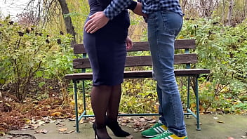 Preview 1 of Old Mom Porn Syx - My perverted mother-in-law gets my cum in the park on a bench