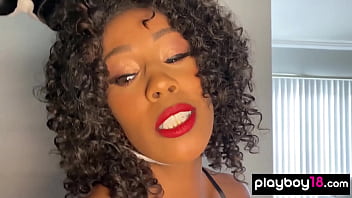 Preview 1 of Mia Khalifa Havoc - Skinny ebony MILF bunny Misty Stone dildoing her neglected dark pussy