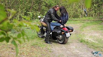 Preview 1 of Animals Xxx With Hot Women - Outdoors pussy drill for teen motorcycle rider