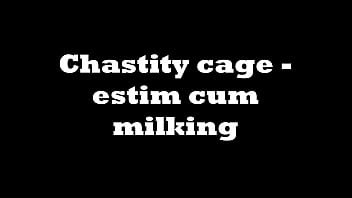 Preview 1 of Sunny Fuckdowunload - Chastity cage - estim cum milking