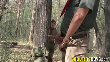 Preview 1 of Asian Knob Noshers 34 - Mature Wheeler pleases twink scout Colton in the woods
