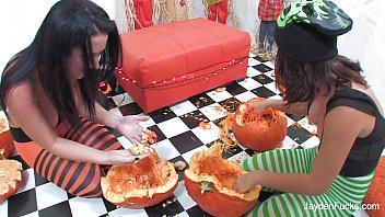 Preview 1 of Cute Hot Teen - Jayden Jaymes and Kristinas Pumpkin Fun