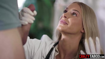 Preview 3 of Threesome With Her Stepmother - Sloppy blowjob during physical examination by big tits doctor Emma Hix