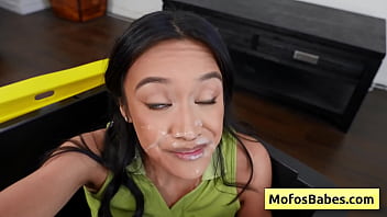 Preview 4 of Evie Olson Mom - Sexy asian petite slut rubbing big balls and enjoy nasty facial while being a box - Jade Kimiko,  Charles Dera