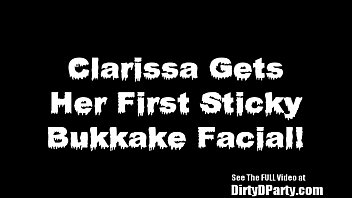 Preview 4 of Bathroom Finger Girls - Big tittied blonde milf Clarissa finds cock at Dirty D&#039_s bukkake party