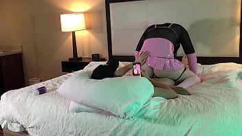 Preview 4 of Young Small Scissoring - Hot Trans Woman in Chastity Fucked Reverse Cowgirl