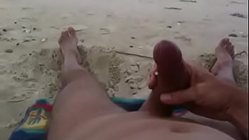Preview 3 of Boos Big Mift - Curved cock wank and cum at nude beach