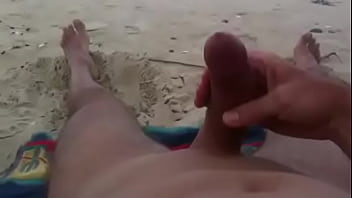 Preview 1 of Boos Big Mift - Curved cock wank and cum at nude beach