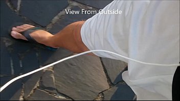 Preview 1 of Hand Cunt - White Shorts Freeballing in public View from Outside and Inside