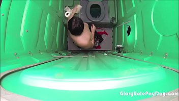 Preview 3 of Kaneko - Latina swallows cum at construction site in public porta potty glory hole