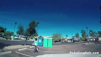 Preview 1 of Sucking Titi - Porta Gloryhole Woman strips in public ports potty